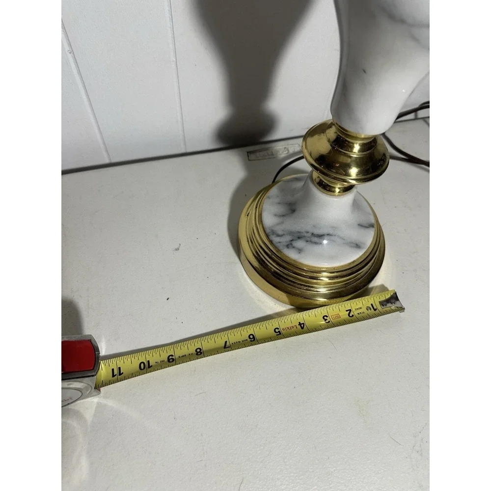 Vintage White Marble Brass Table Lamp MCM Hollywood Regency 22